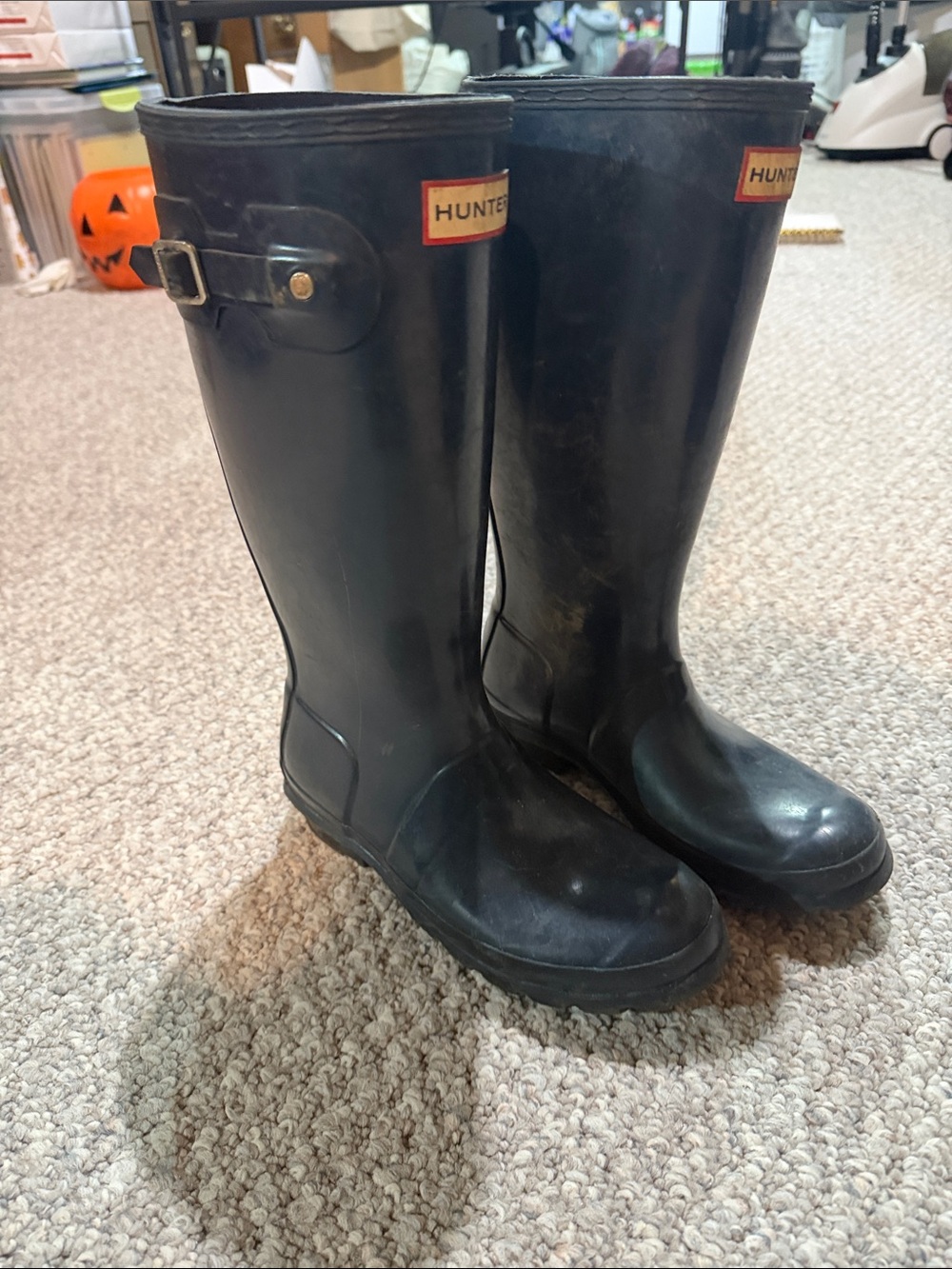 Hunter Black Tall Wellington Rain Boots with Buckle